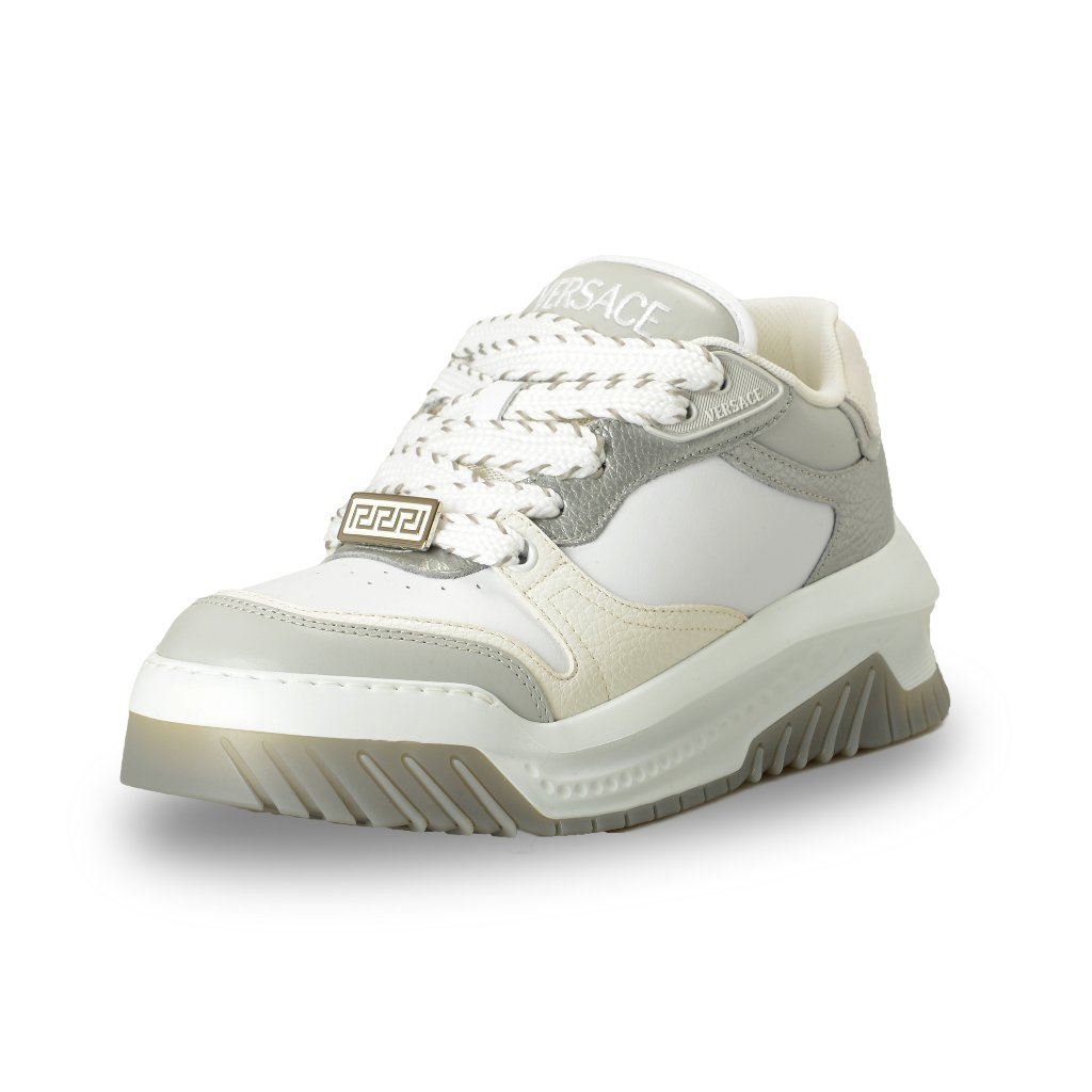 Versace Men's Leather & Suede White/Gray Sneakers Shoes Us 8.5 It 41.5